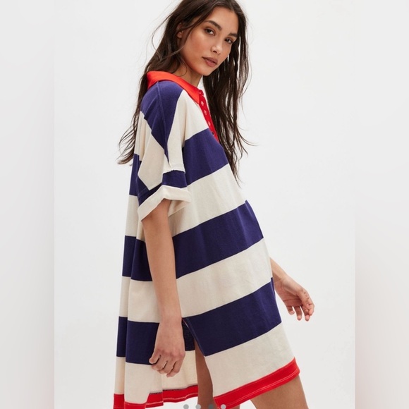 Free People Tops - NEW WE THE FREE PEOPLE Prime Time Rugby‎ Maxi Tee Polo Dress Tunic Oversized S